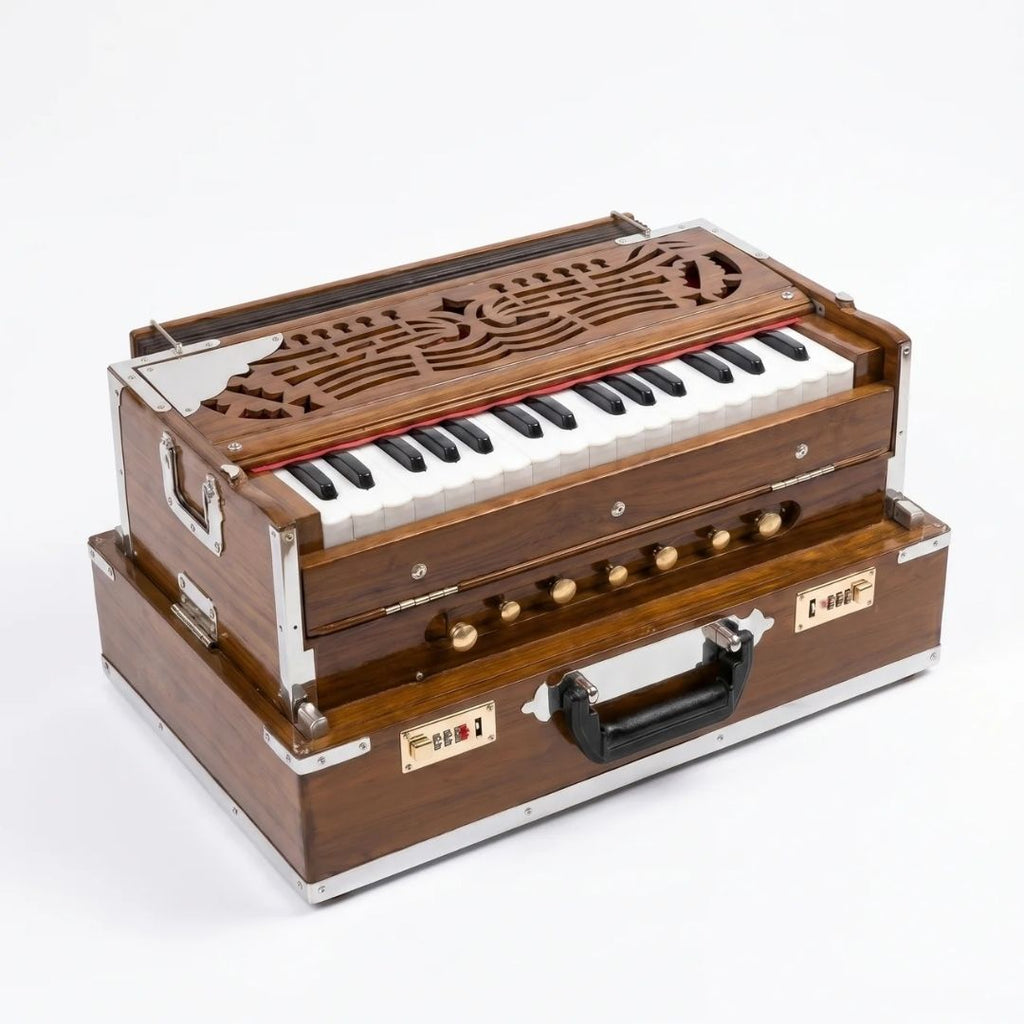 Premium Varanasi Handmade Concert Harmonium – Portable 32-Key Foldable Harmonium with Teak Wood Finish & Storage Case