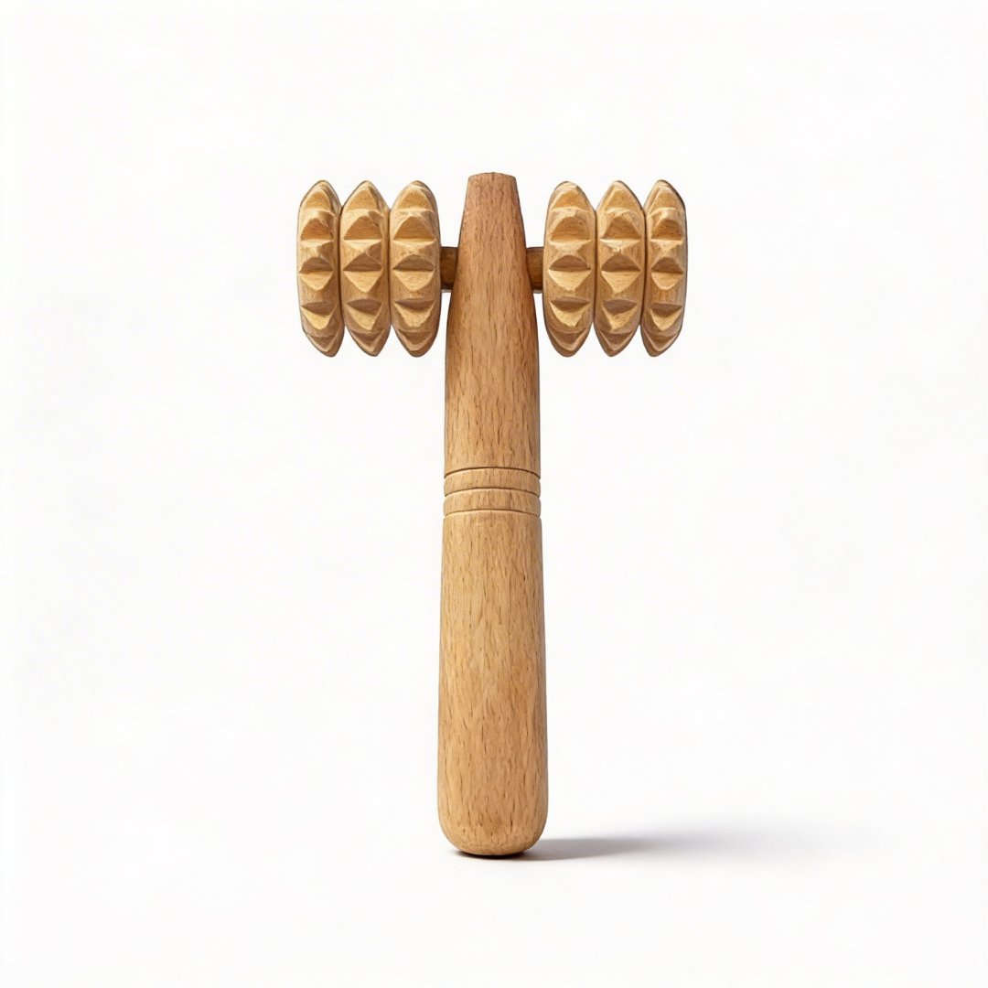 Wooden Manual Roller Massager 12×7 cm – Muscle Relief & Circulation