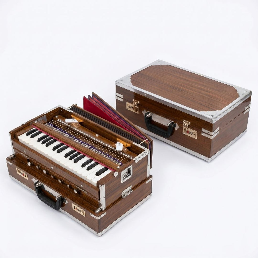 Premium Varanasi Handmade Concert Harmonium – Portable 32-Key Foldable Harmonium with Teak Wood Finish & Storage Case