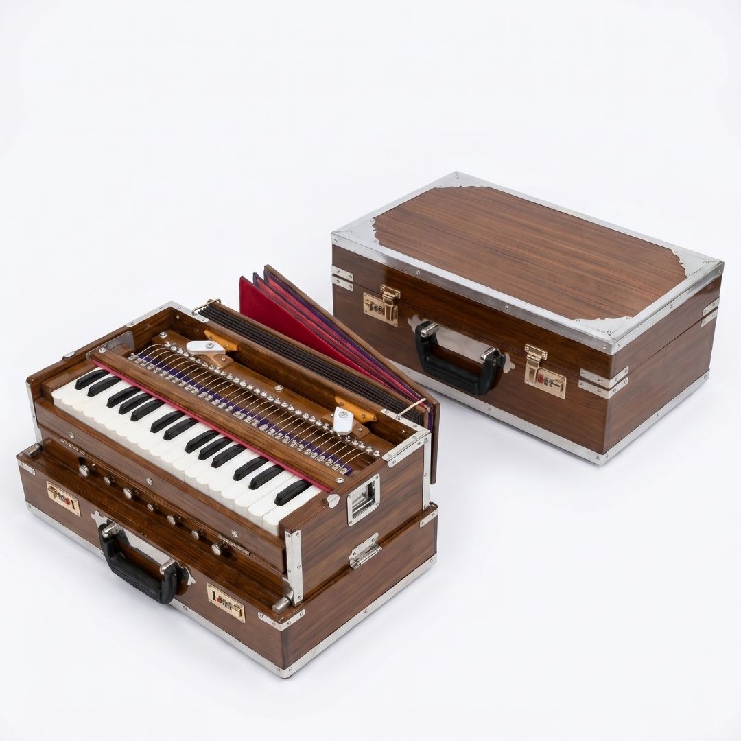 Premium Varanasi Handmade Concert Harmonium – Portable 32-Key Foldable Harmonium with Teak Wood Finish & Storage Case